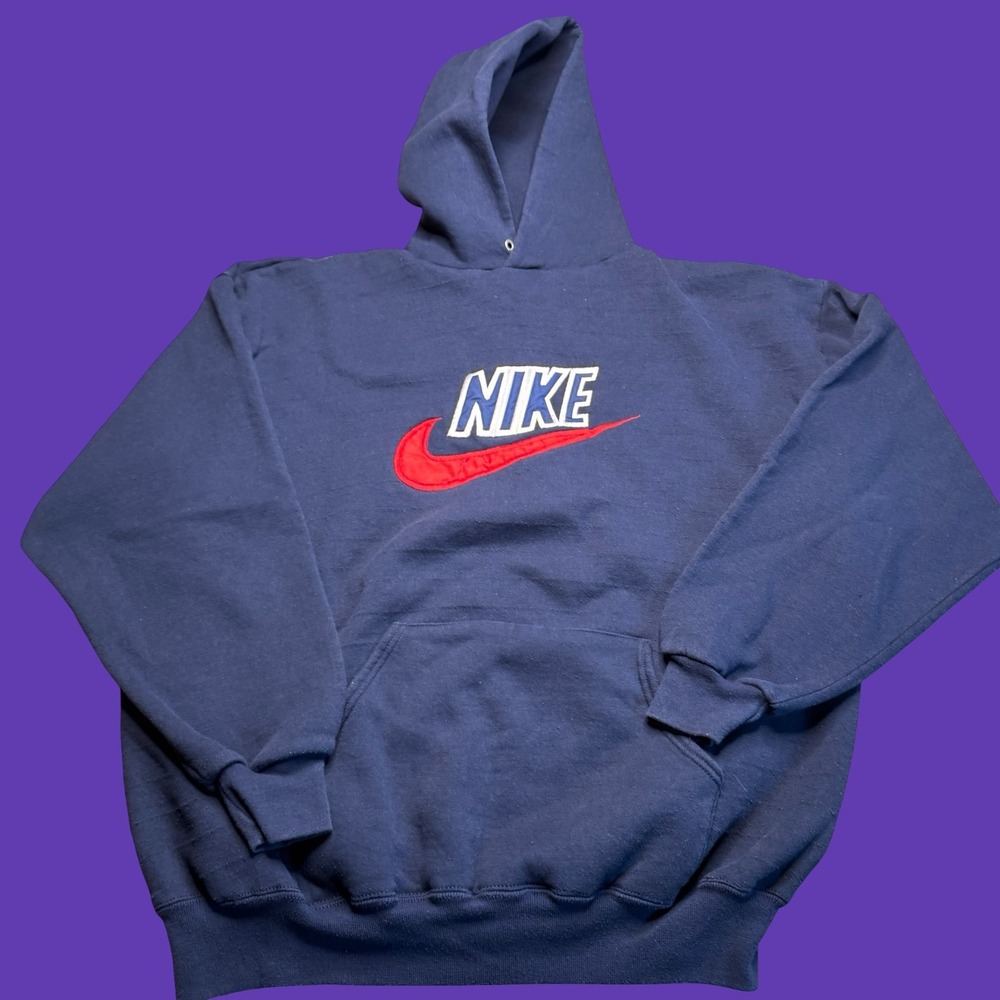Vintage Nike Hoodie 2X Navy 90s Boot USA Athletic Pullover Sweatshirt